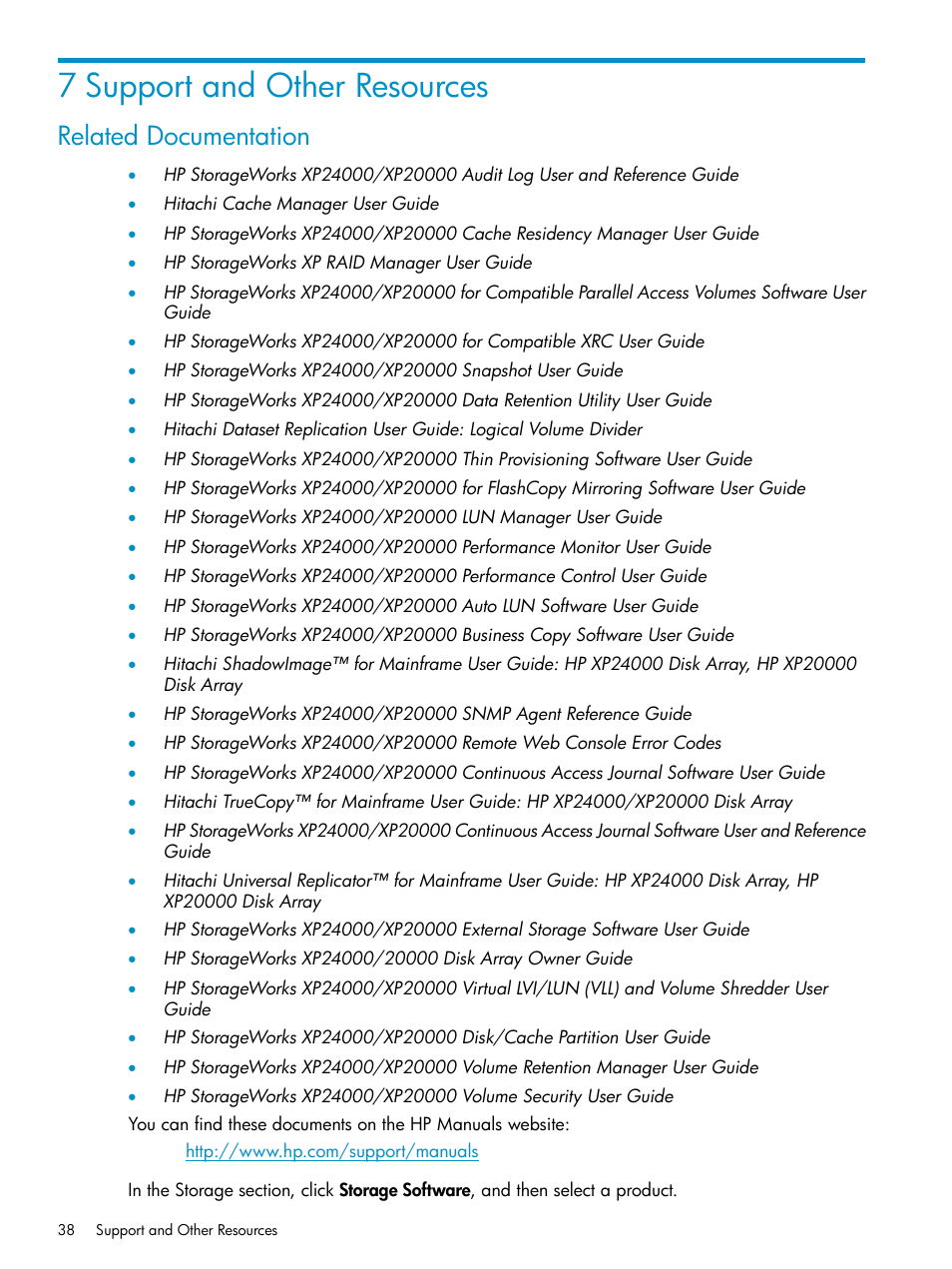 7 support and other resources, Related documentation | HP XP Array Manager Software User Manual | Page 38 / 43