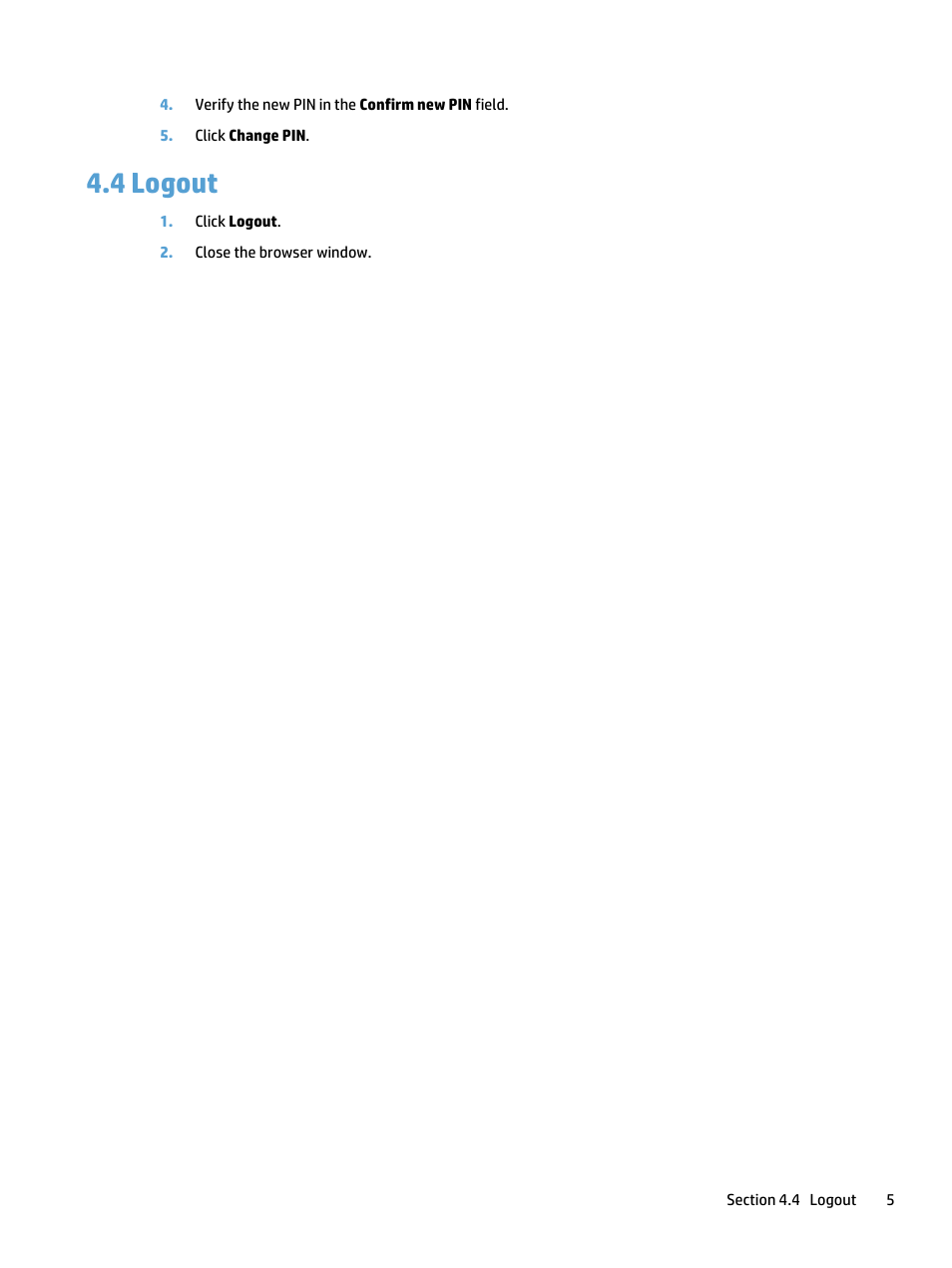 Logout, 4 logout | HP Access Control User Manual | Page 11 / 14