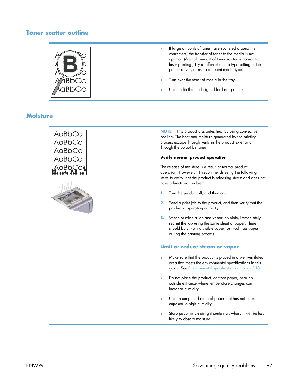 Toner scatter outline, Moisture, Toner scatter outline moisture | HP LASERJET PRO P1102w User Manual | Page 111 / 158