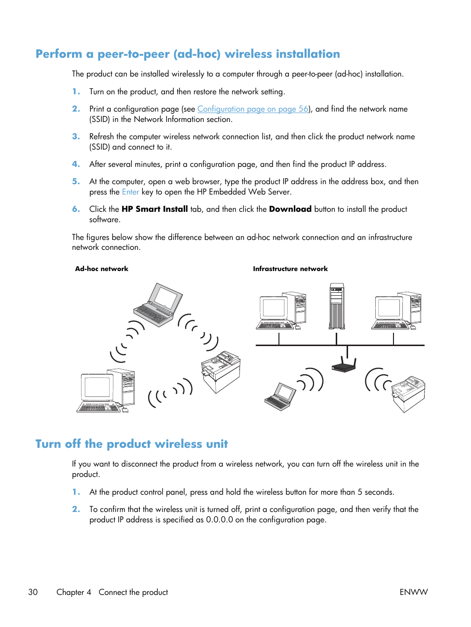 Turn off the product wireless unit | HP LASERJET PRO P1102w User Manual | Page 44 / 158