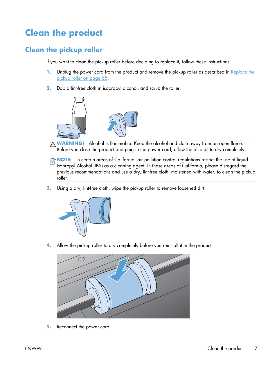 Clean the product, Clean the pickup roller | HP LASERJET PRO P1102w User Manual | Page 85 / 158