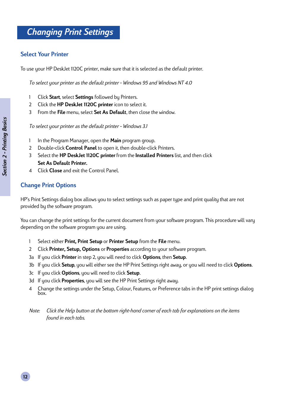 Changing print settings | HP Deskjet 1125c Printer User Manual | Page 27 / 44