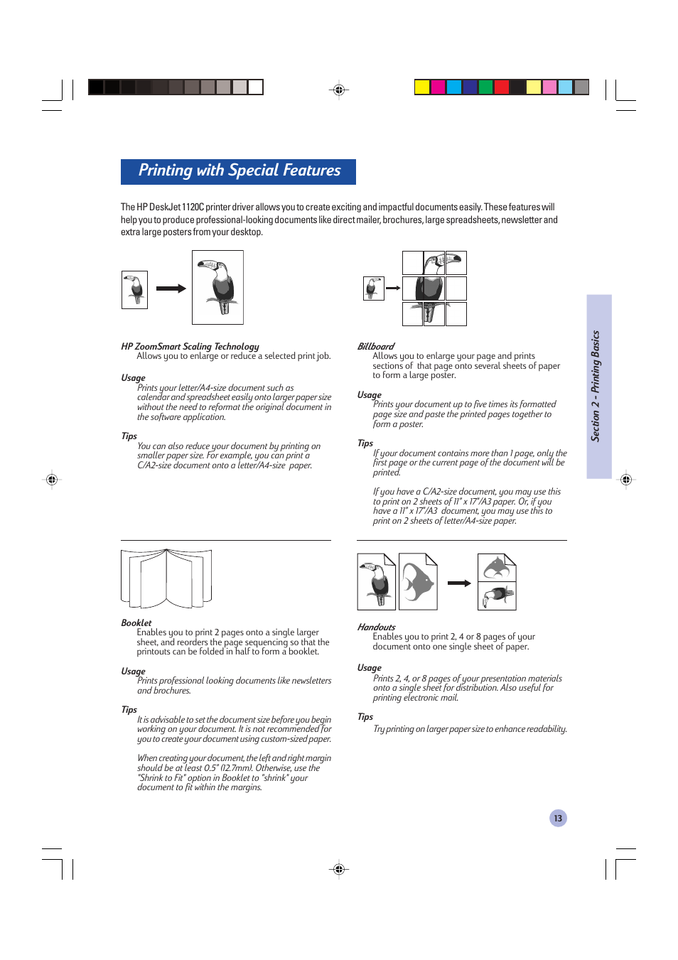 Printing with special features | HP Deskjet 1125c Printer User Manual | Page 28 / 44