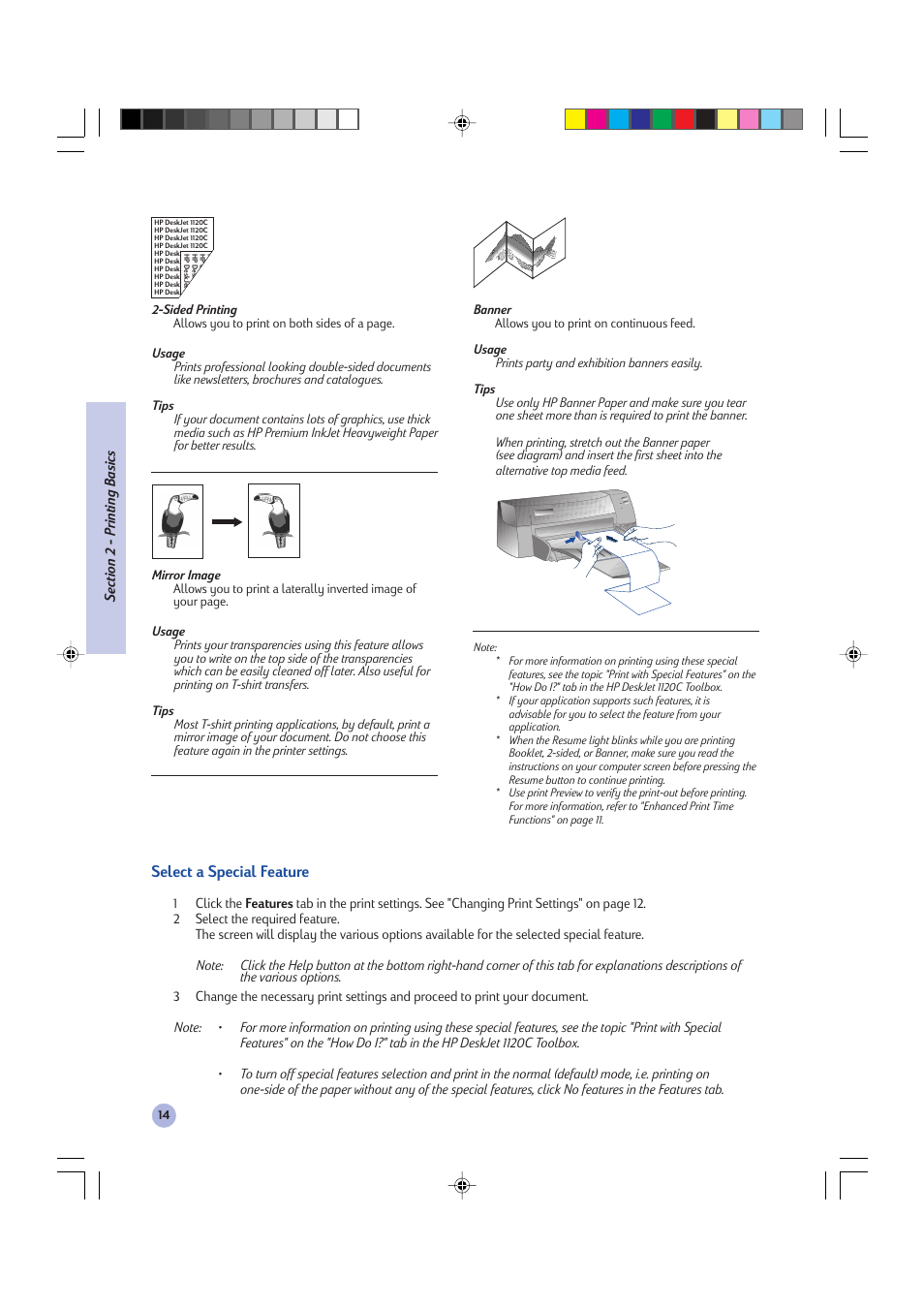 Select a special feature | HP Deskjet 1125c Printer User Manual | Page 29 / 44