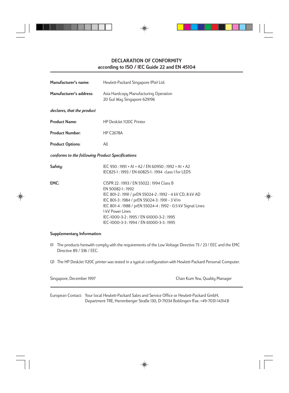 HP Deskjet 1125c Printer User Manual | Page 43 / 44