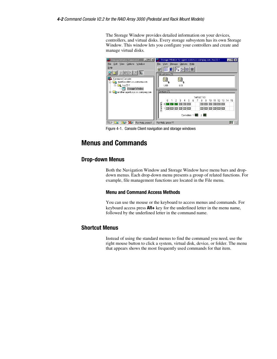 Menus and commands | HP StorageWorks 3000 RAID Array User Manual | Page 100 / 126