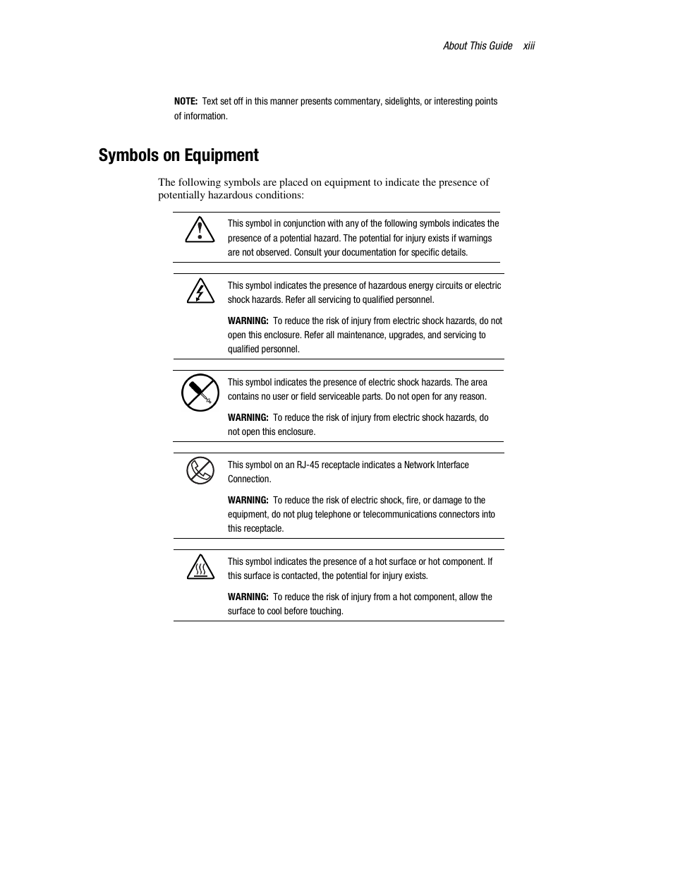 Symbols on equipment | HP StorageWorks 3000 RAID Array User Manual | Page 13 / 126