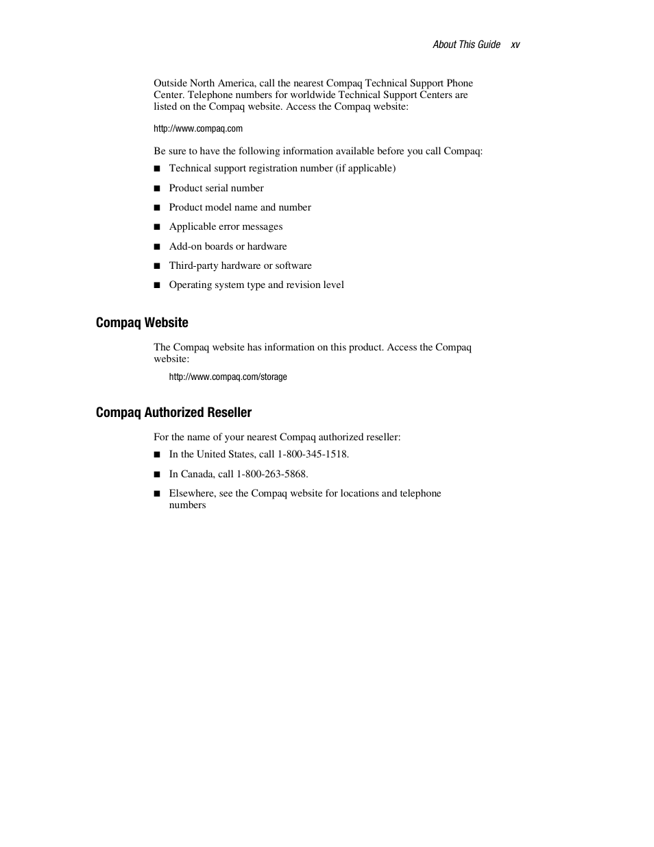 Compaq website, Compaq authorized reseller | HP StorageWorks 3000 RAID Array User Manual | Page 15 / 126