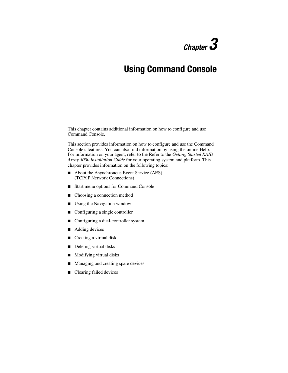 Using command console, Chapter | HP StorageWorks 3000 RAID Array User Manual | Page 47 / 126