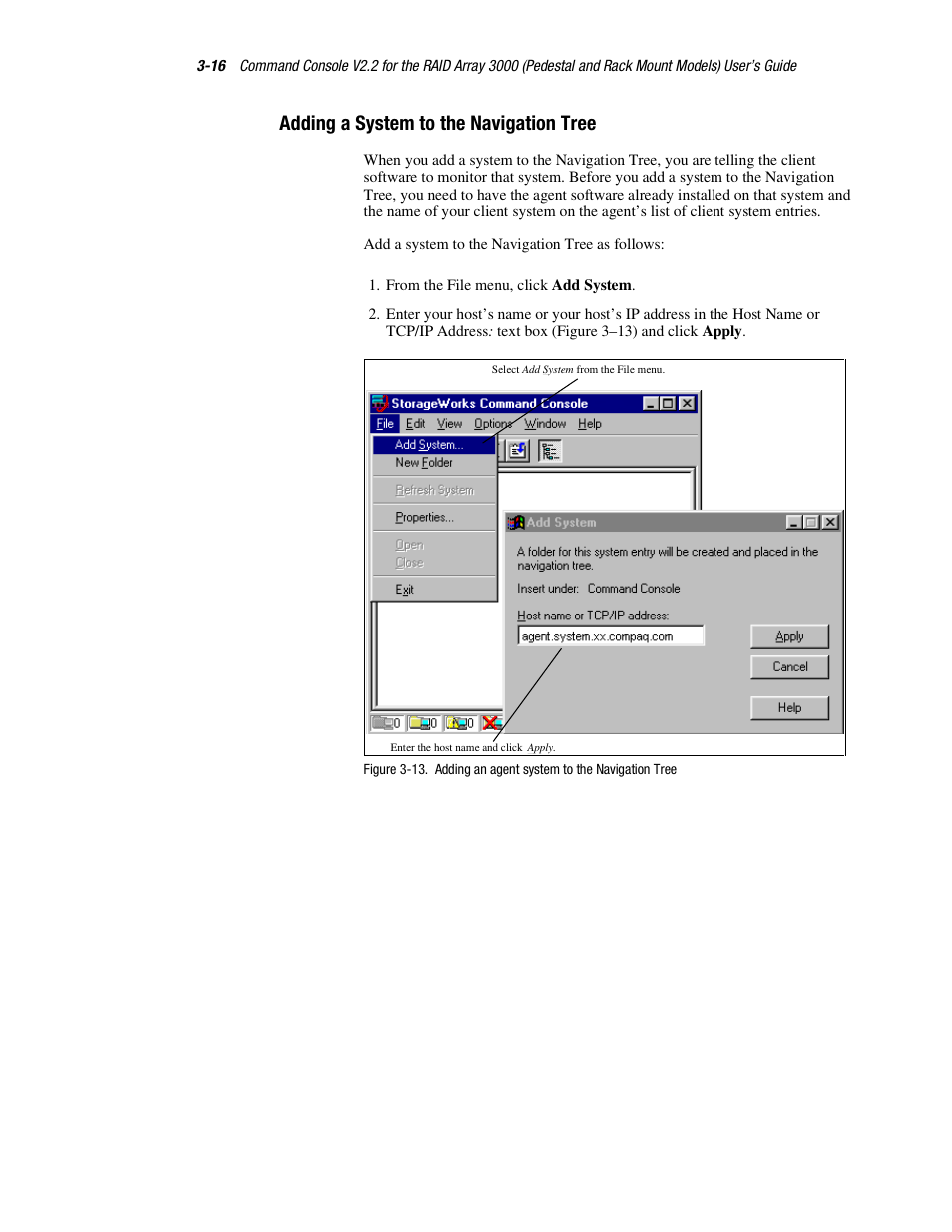 Adding a system to the navigation tree | HP StorageWorks 3000 RAID Array User Manual | Page 62 / 126