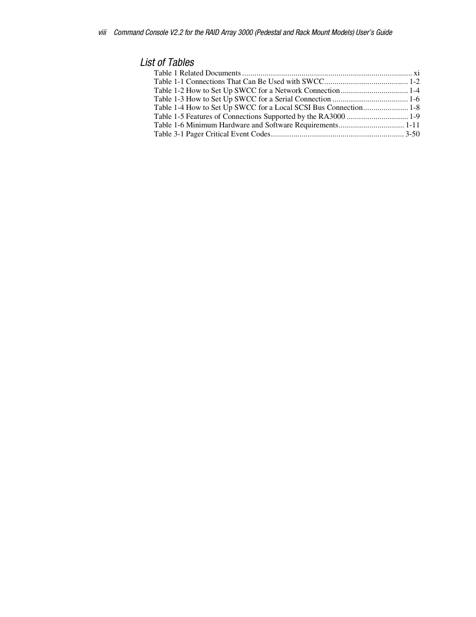 List of tables | HP StorageWorks 3000 RAID Array User Manual | Page 8 / 126