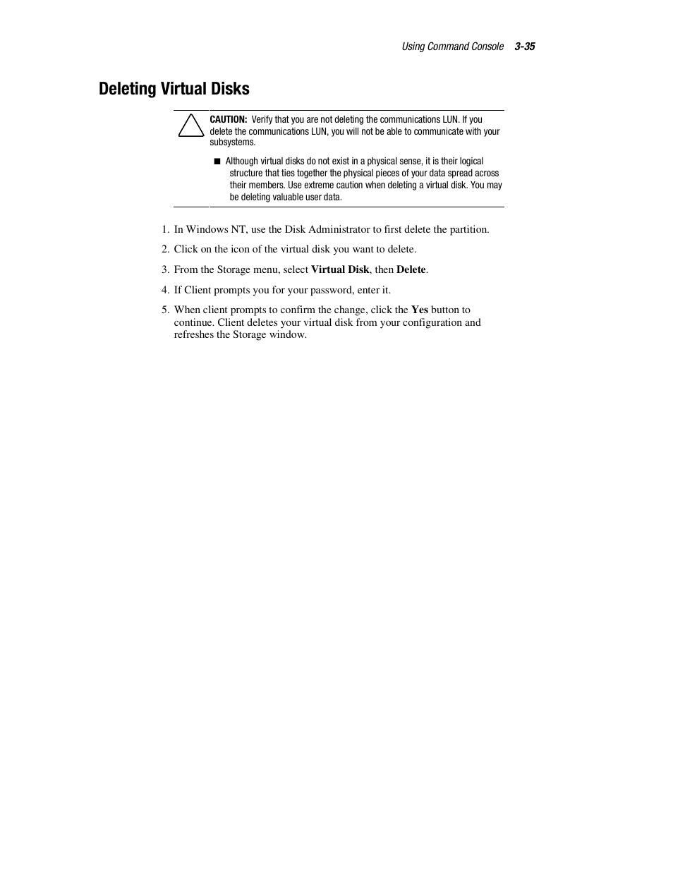 Deleting virtual disks | HP StorageWorks 3000 RAID Array User Manual | Page 81 / 126