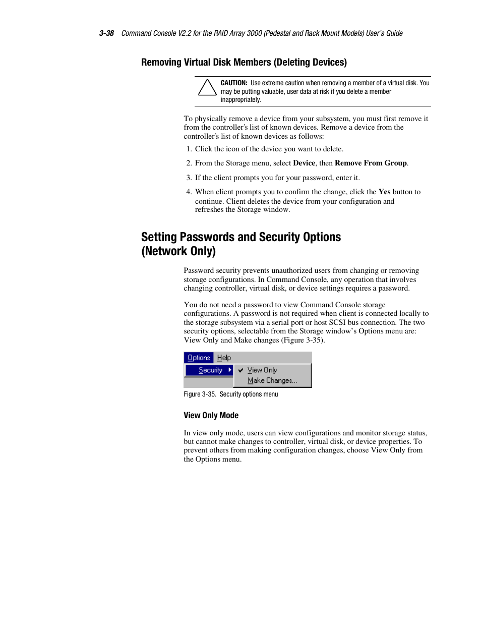 Removing virtual disk members (deleting devices) | HP StorageWorks 3000 RAID Array User Manual | Page 84 / 126