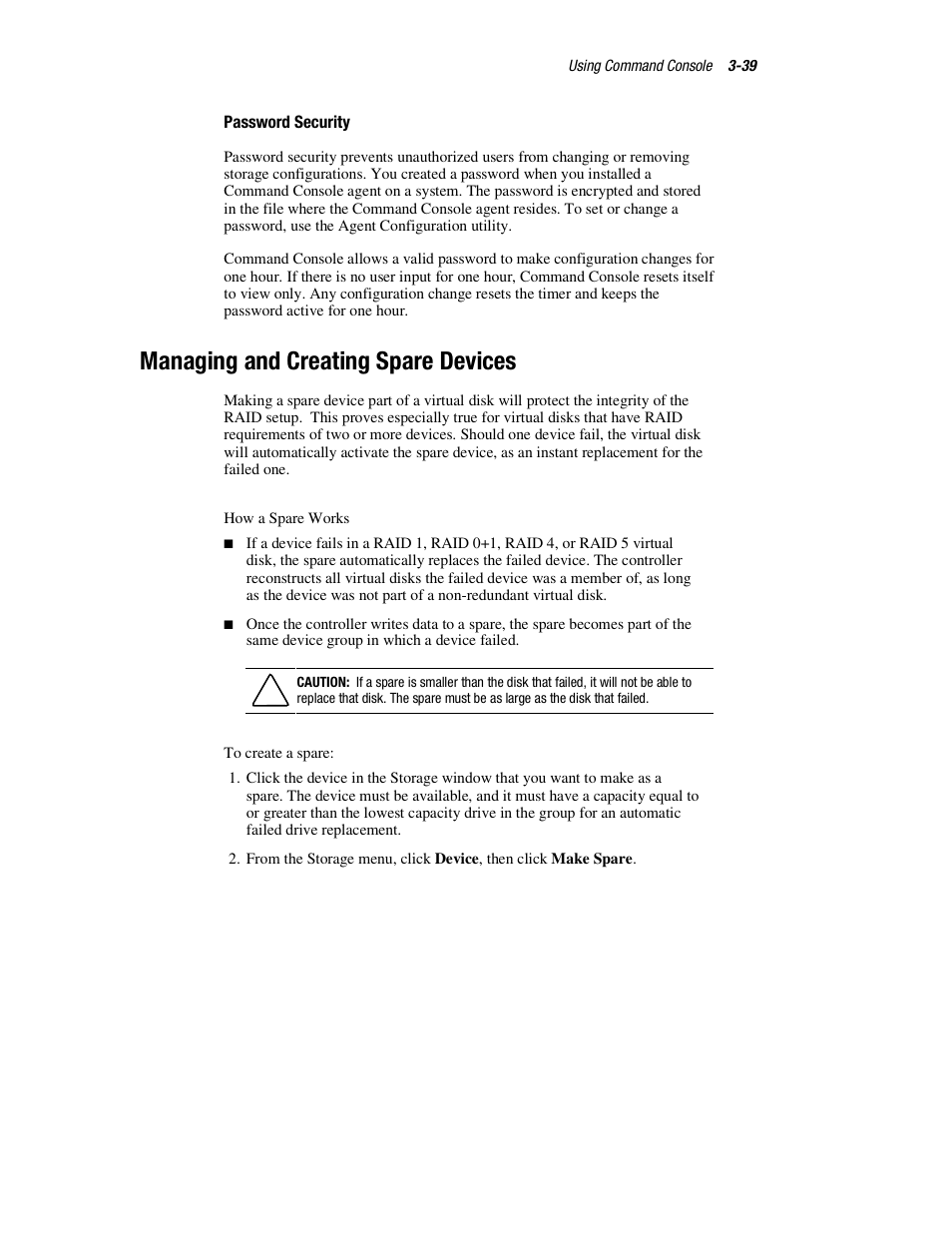 Managing and creating spare devices | HP StorageWorks 3000 RAID Array User Manual | Page 85 / 126