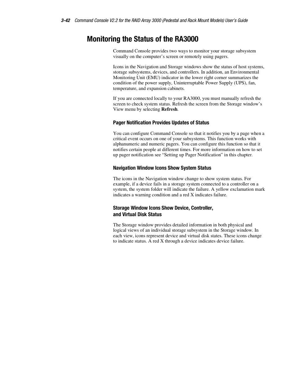 Monitoring the status of the ra3000 | HP StorageWorks 3000 RAID Array User Manual | Page 88 / 126
