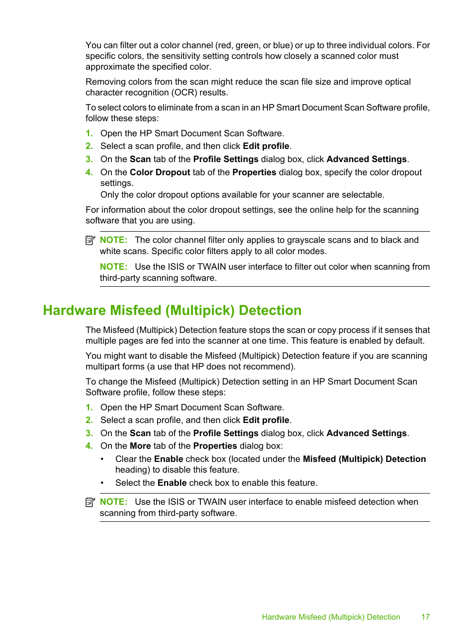 Hardware misfeed (multipick) detection | HP Scanjet Enterprise 9000 Sheet-feed Scanner User Manual | Page 19 / 41