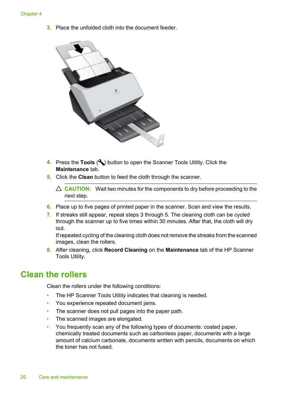 Clean the rollers | HP Scanjet Enterprise 9000 Sheet-feed Scanner User Manual | Page 22 / 41