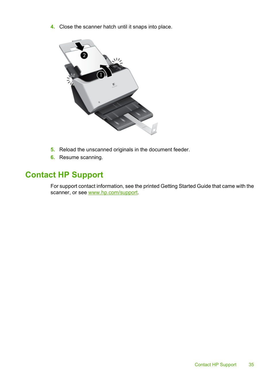 Contact hp support | HP Scanjet Enterprise 9000 Sheet-feed Scanner User Manual | Page 37 / 41