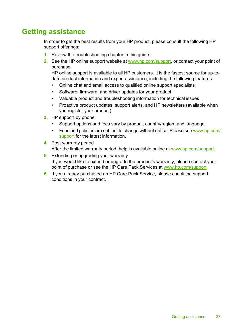 Getting assistance | HP Scanjet Enterprise 9000 Sheet-feed Scanner User Manual | Page 39 / 41