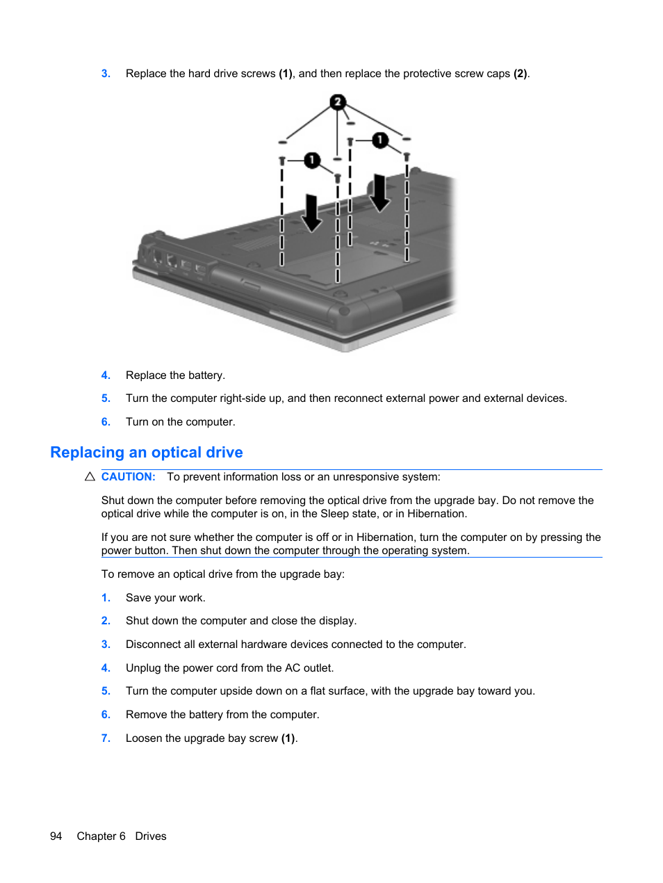 Replacing an optical drive | HP EliteBook 8540w Mobile Workstation User Manual | Page 106 / 187