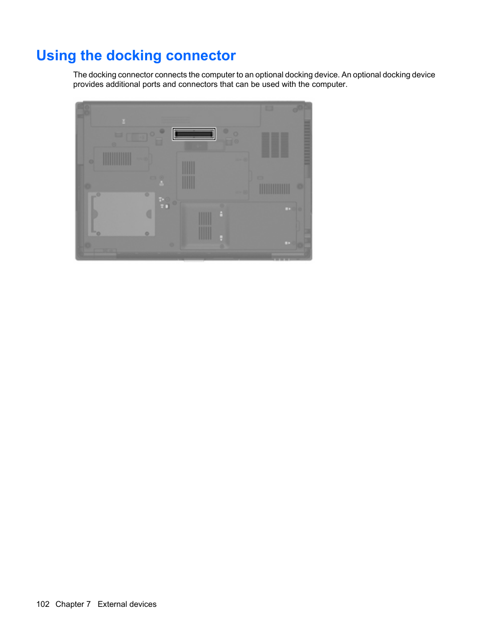 Using the docking connector | HP EliteBook 8540w Mobile Workstation User Manual | Page 114 / 187