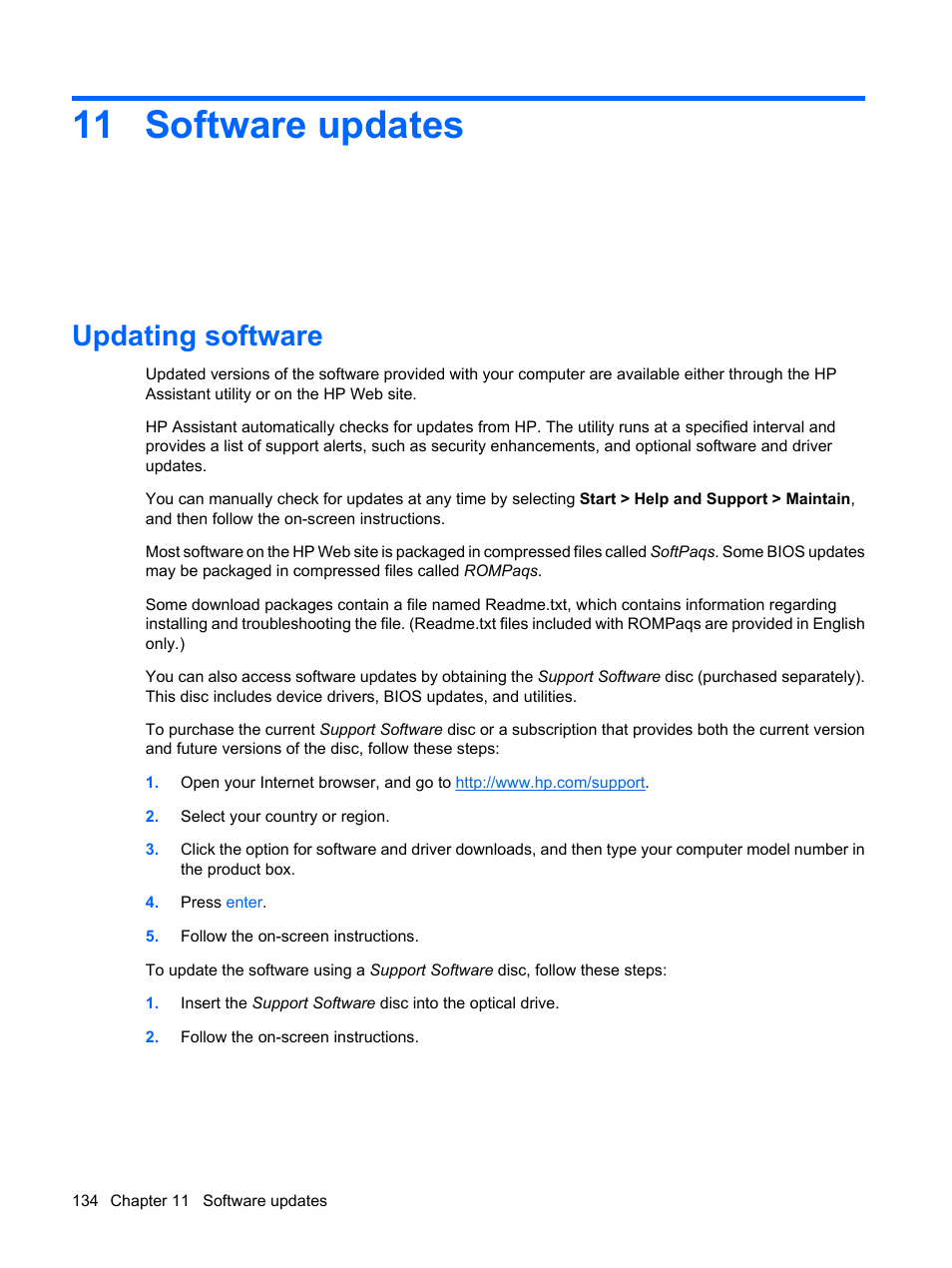 Software updates, Updating software, 11 software updates | HP EliteBook 8540w Mobile Workstation User Manual | Page 146 / 187