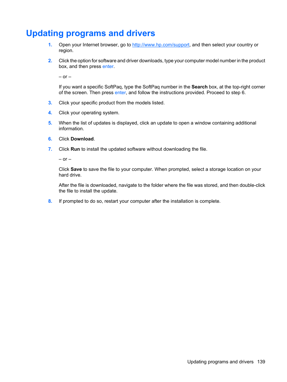 Updating programs and drivers | HP EliteBook 8540w Mobile Workstation User Manual | Page 151 / 187