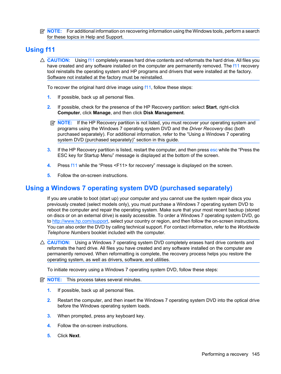 Using f11 | HP EliteBook 8540w Mobile Workstation User Manual | Page 157 / 187