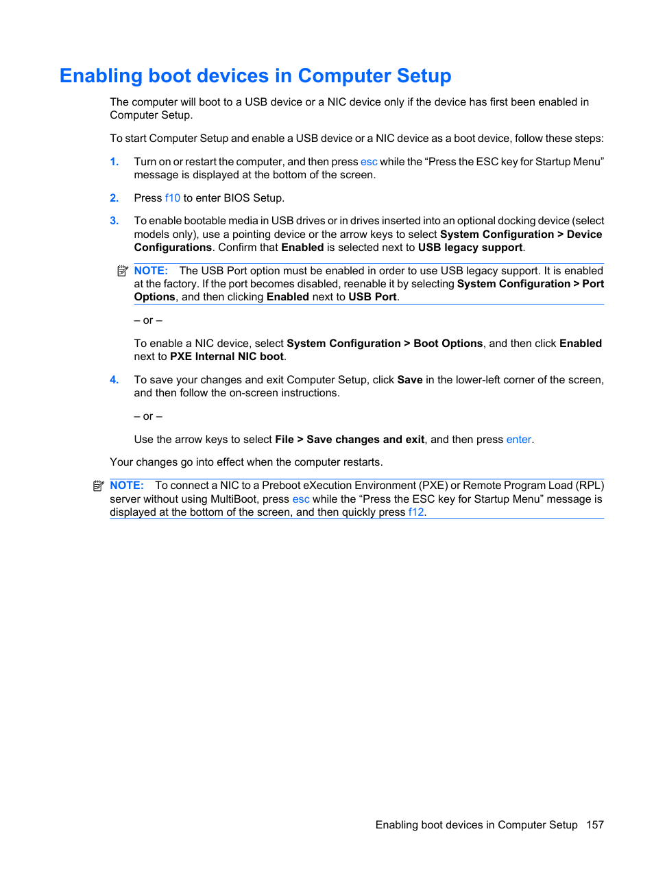 Enabling boot devices in computer setup | HP EliteBook 8540w Mobile Workstation User Manual | Page 169 / 187