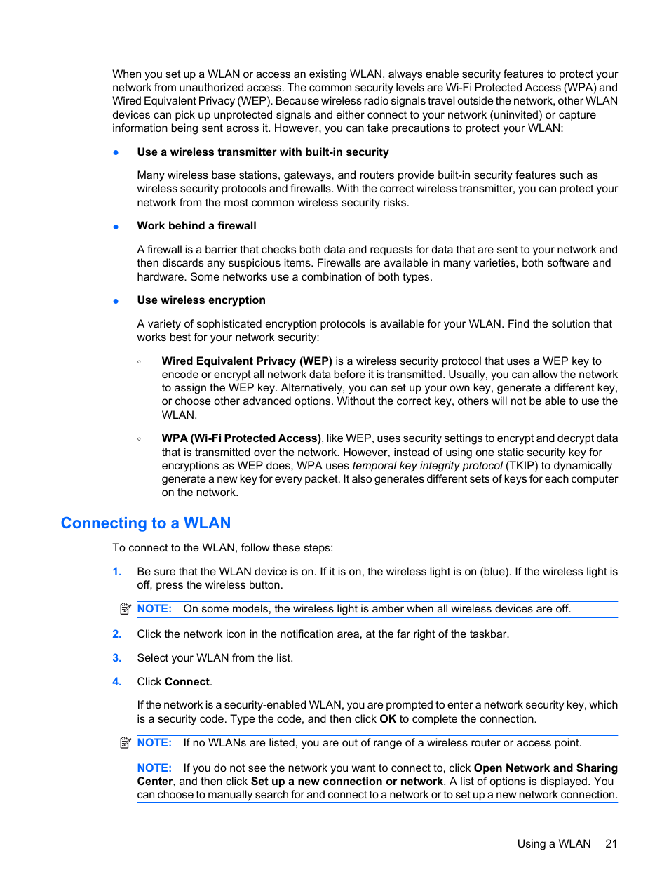 Connecting to a wlan | HP EliteBook 8540w Mobile Workstation User Manual | Page 33 / 187