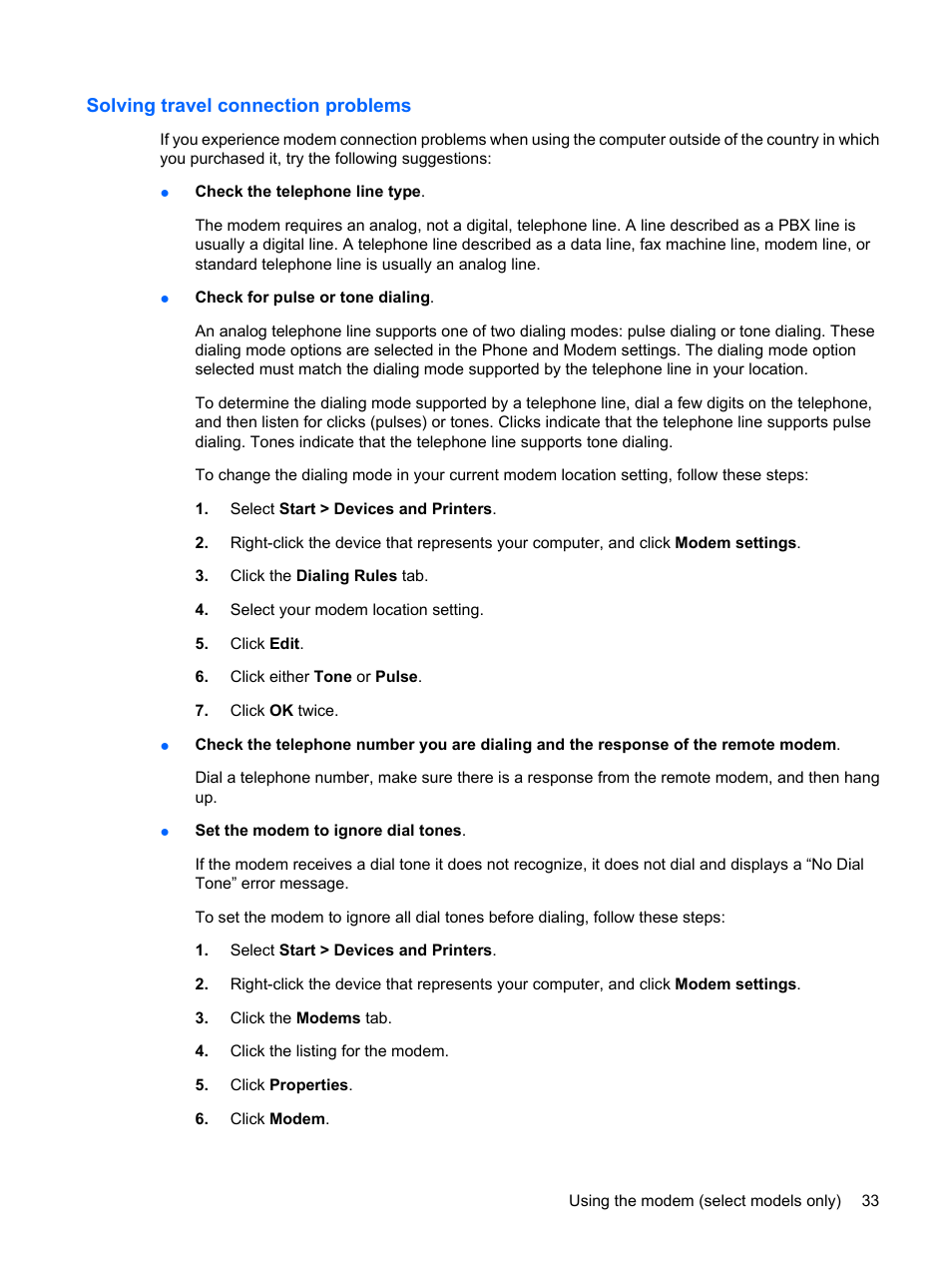 Solving travel connection problems | HP EliteBook 8540w Mobile Workstation User Manual | Page 45 / 187