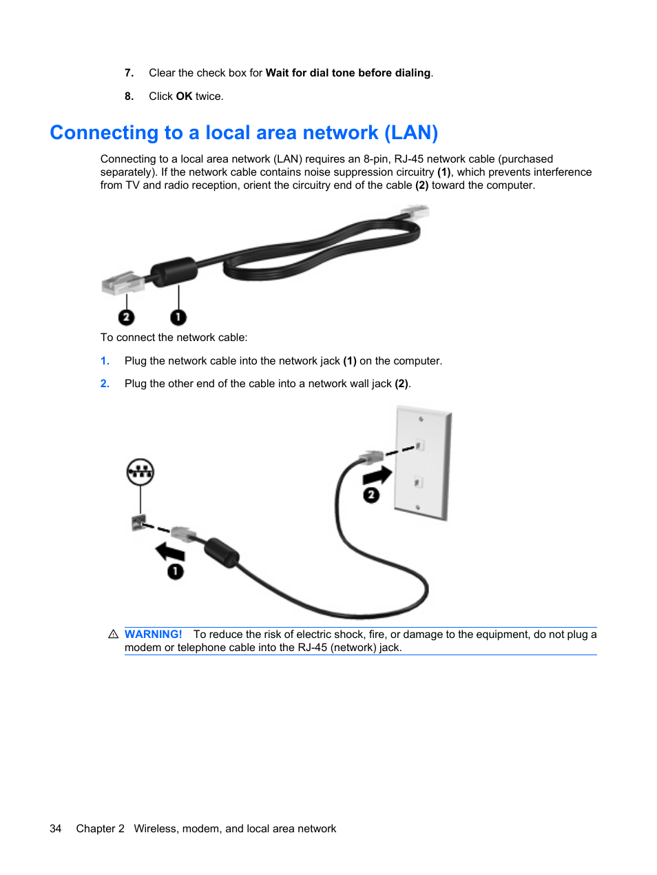 Connecting to a local area network (lan) | HP EliteBook 8540w Mobile Workstation User Manual | Page 46 / 187