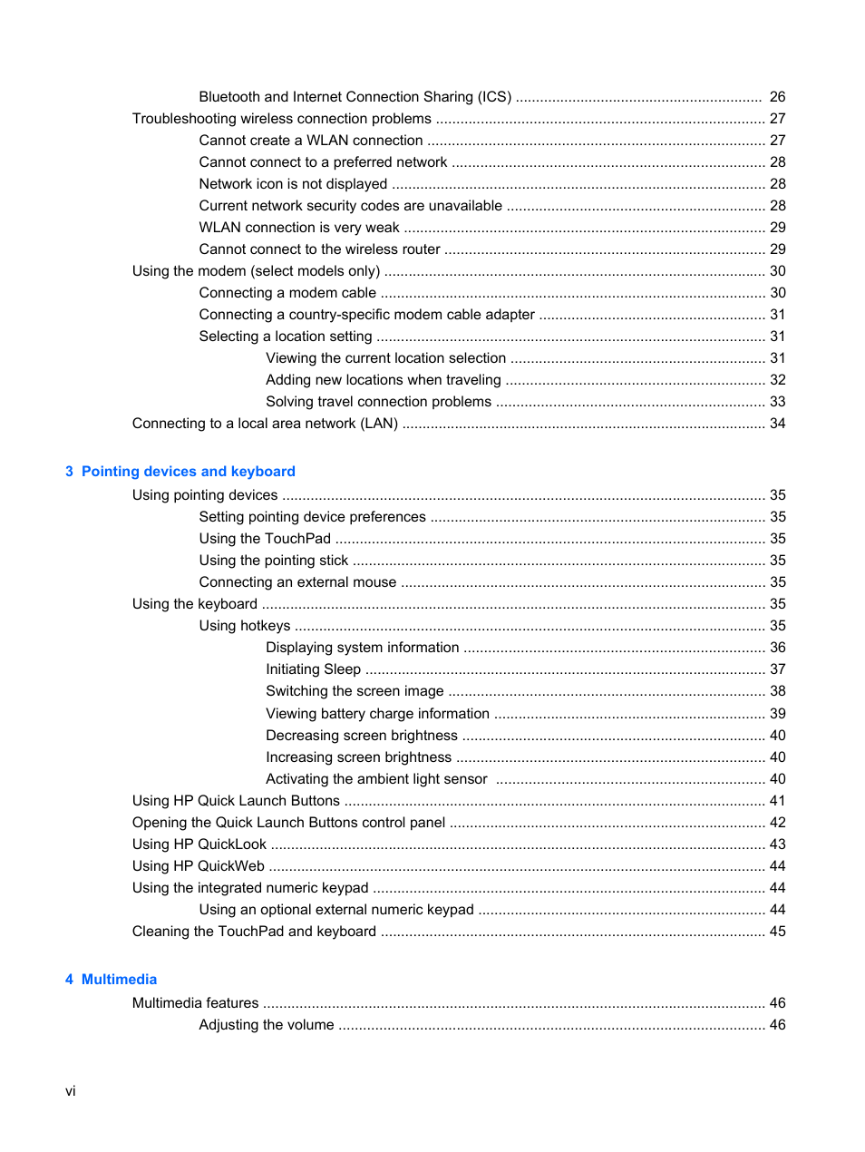 HP EliteBook 8540w Mobile Workstation User Manual | Page 6 / 187