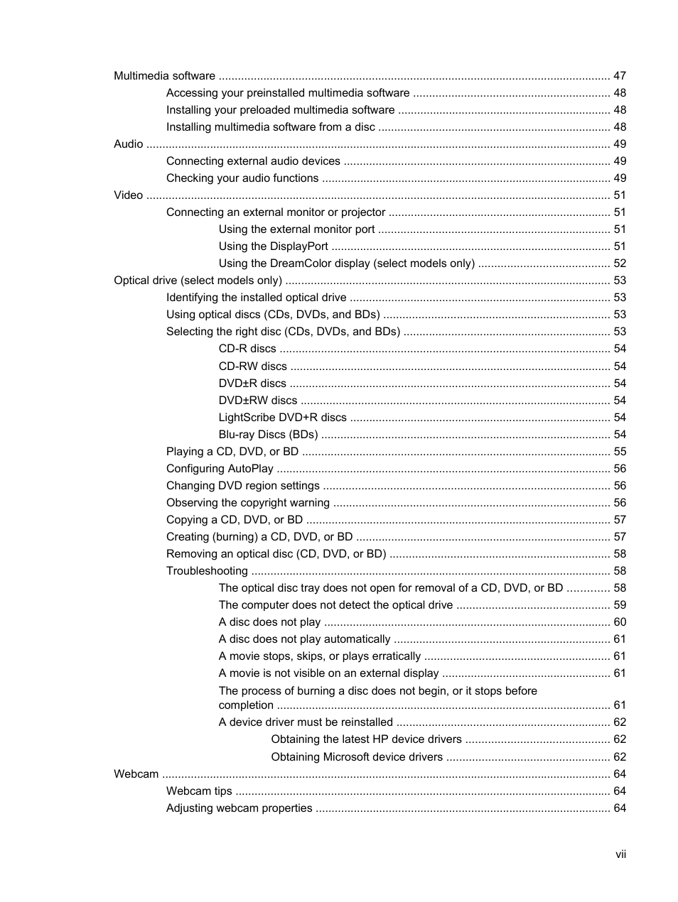 HP EliteBook 8540w Mobile Workstation User Manual | Page 7 / 187