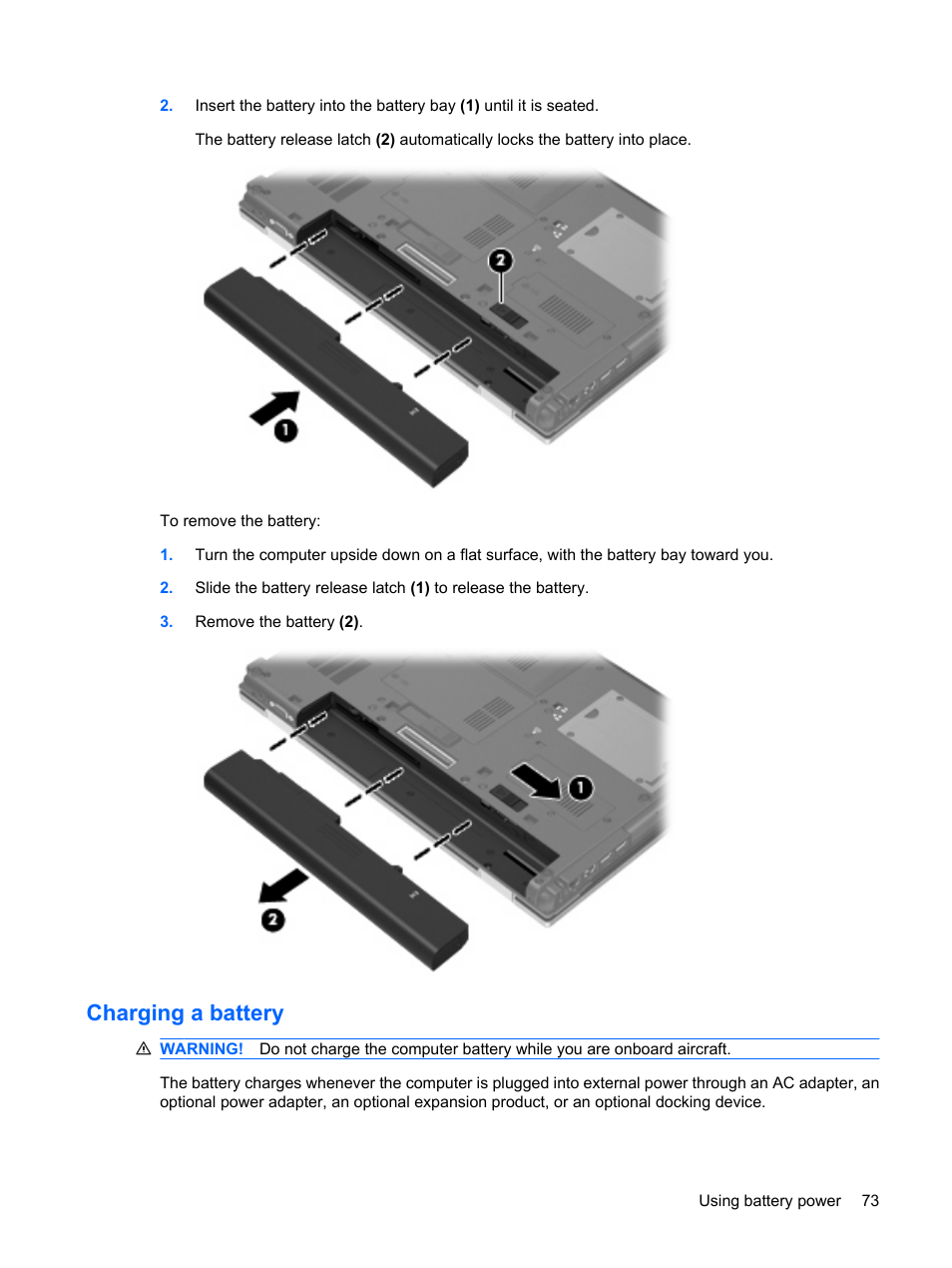 Charging a battery | HP EliteBook 8540w Mobile Workstation User Manual | Page 85 / 187