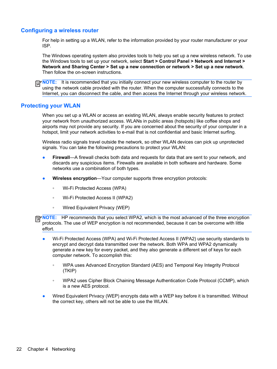 Configuring a wireless router, Protecting your wlan, Configuring a wireless router protecting your wlan | HP Pavilion dm4-3013cl Entertainment Notebook PC User Manual | Page 32 / 121