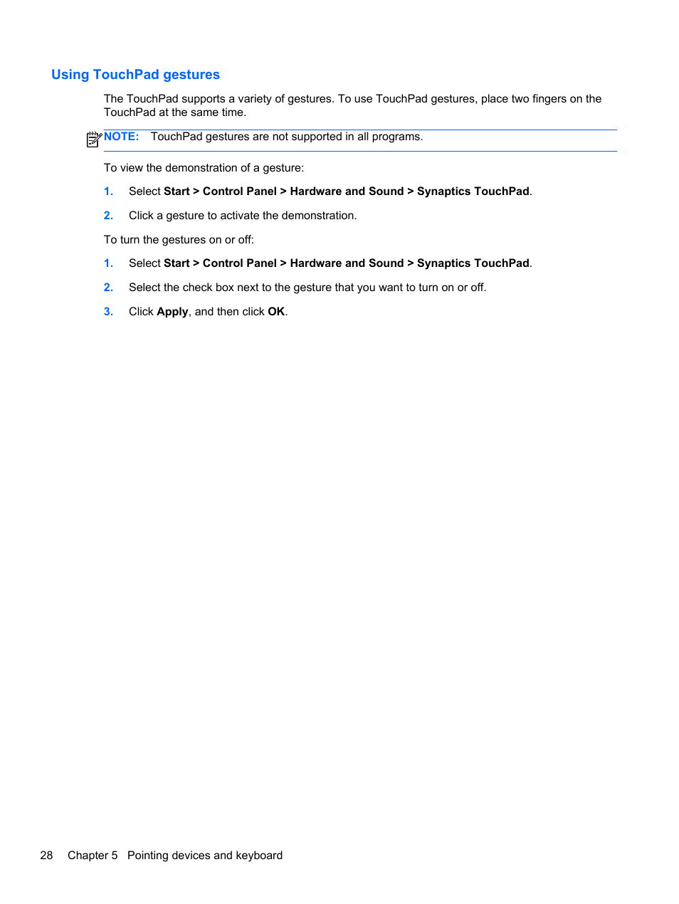 Using touchpad gestures | HP Pavilion dm4-3013cl Entertainment Notebook PC User Manual | Page 38 / 121