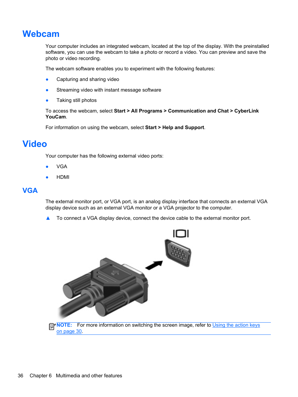 Webcam, Video, Webcam video | HP Pavilion dm4-3013cl Entertainment Notebook PC User Manual | Page 46 / 121