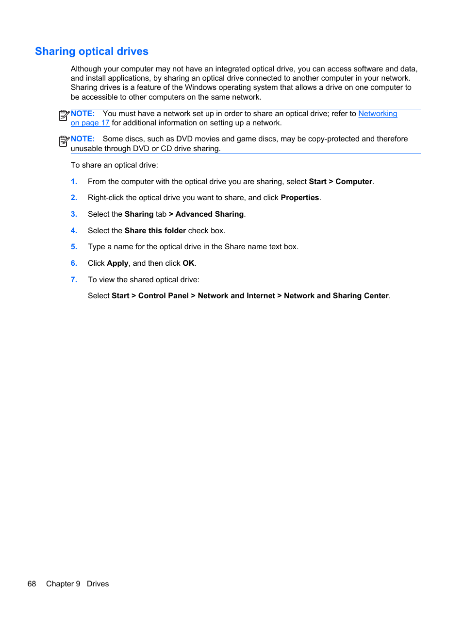 Sharing optical drives | HP Pavilion dm4-3013cl Entertainment Notebook PC User Manual | Page 78 / 121