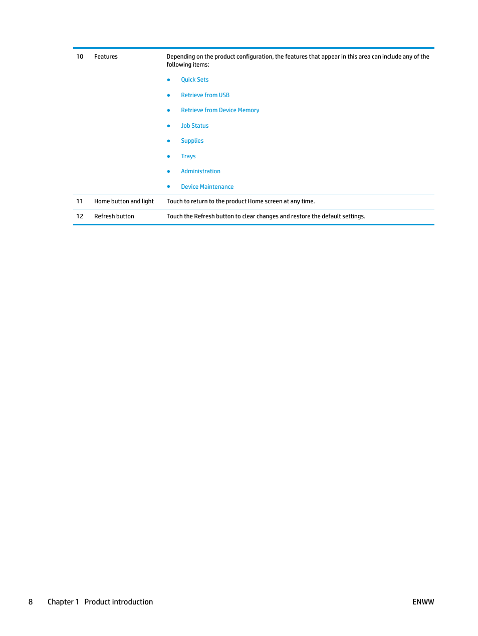 8chapter 1 product introduction enww | HP LaserJet Enterprise M806 Printer series User Manual | Page 16 / 146