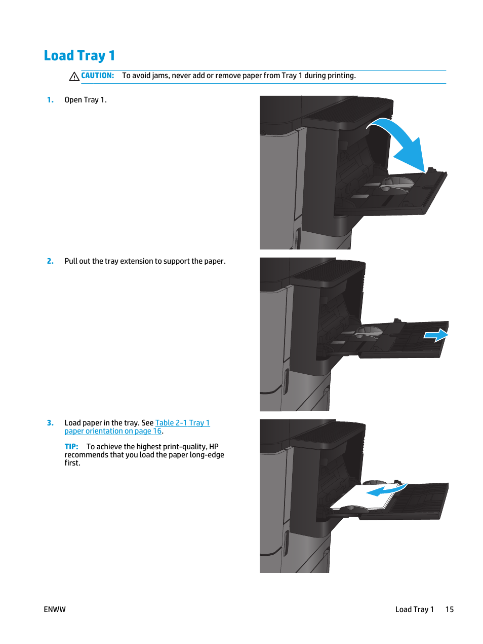 Load tray 1 | HP LaserJet Enterprise M806 Printer series User Manual | Page 23 / 146