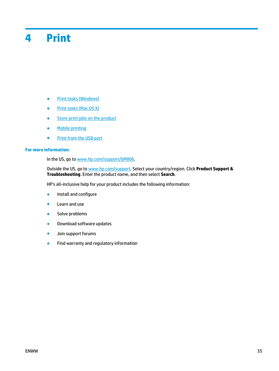 Print, 4 print, 4print | HP LaserJet Enterprise M806 Printer series User Manual | Page 43 / 146