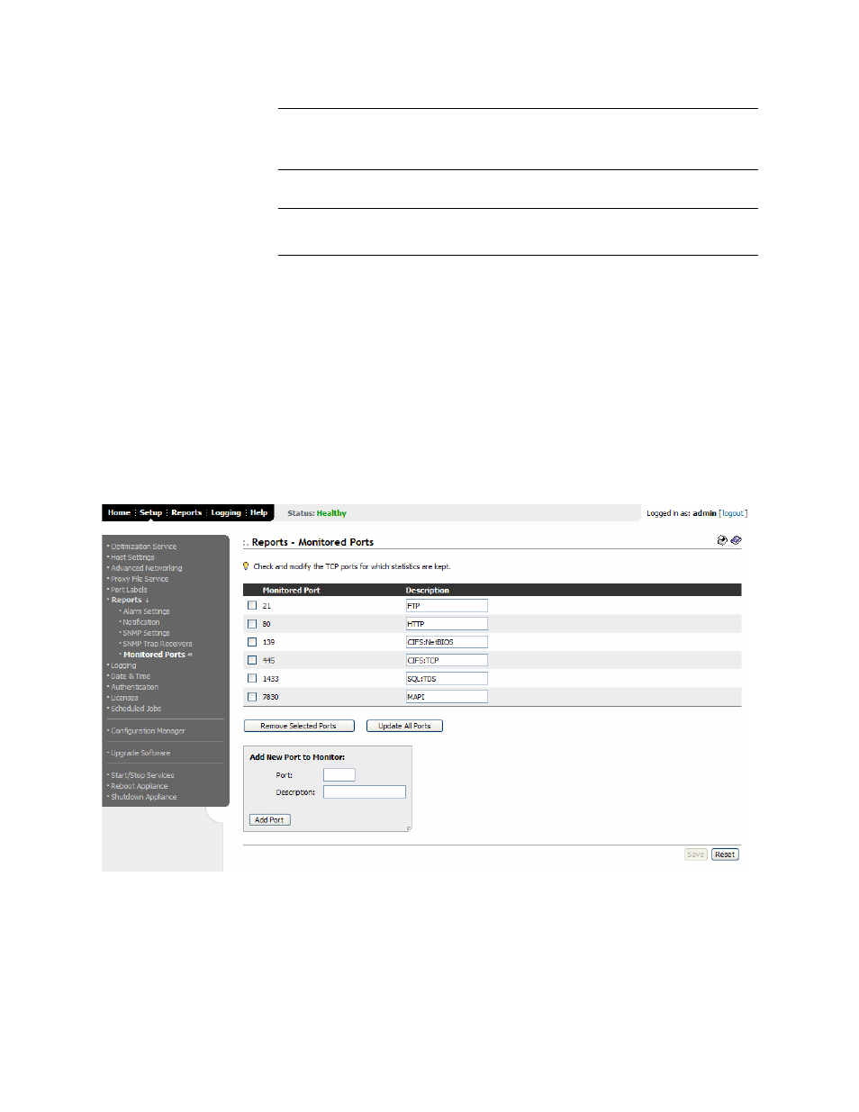 Setting monitored ports | HP StorageWorks Enterprise File Services WAN Accelerator User Manual | Page 102 / 194