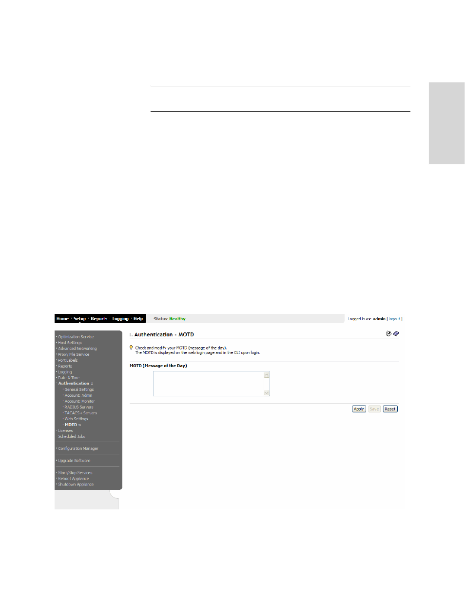 Setting the message of the day (motd) | HP StorageWorks Enterprise File Services WAN Accelerator User Manual | Page 117 / 194