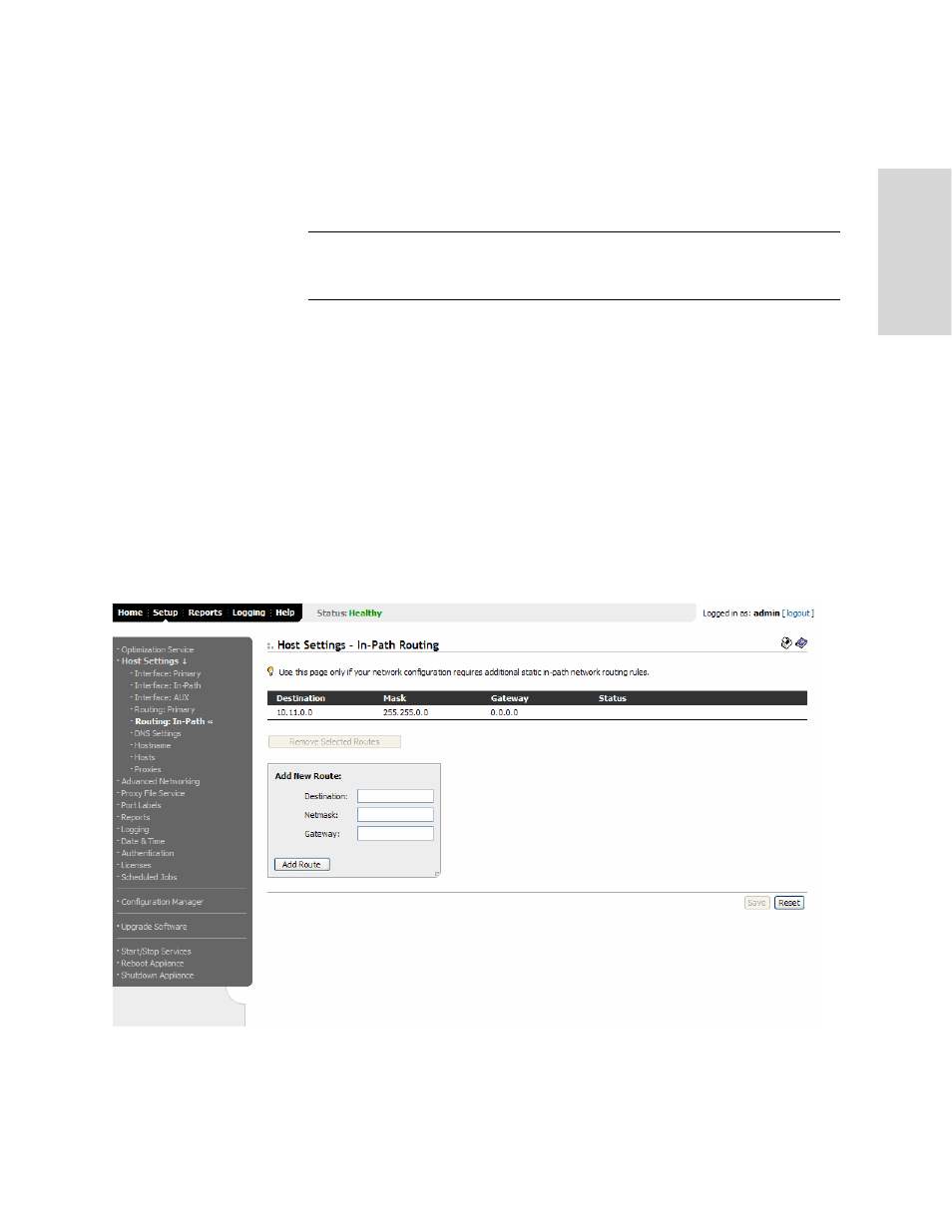 Setting static in- path routes, Setting static in-path routes | HP StorageWorks Enterprise File Services WAN Accelerator User Manual | Page 55 / 194