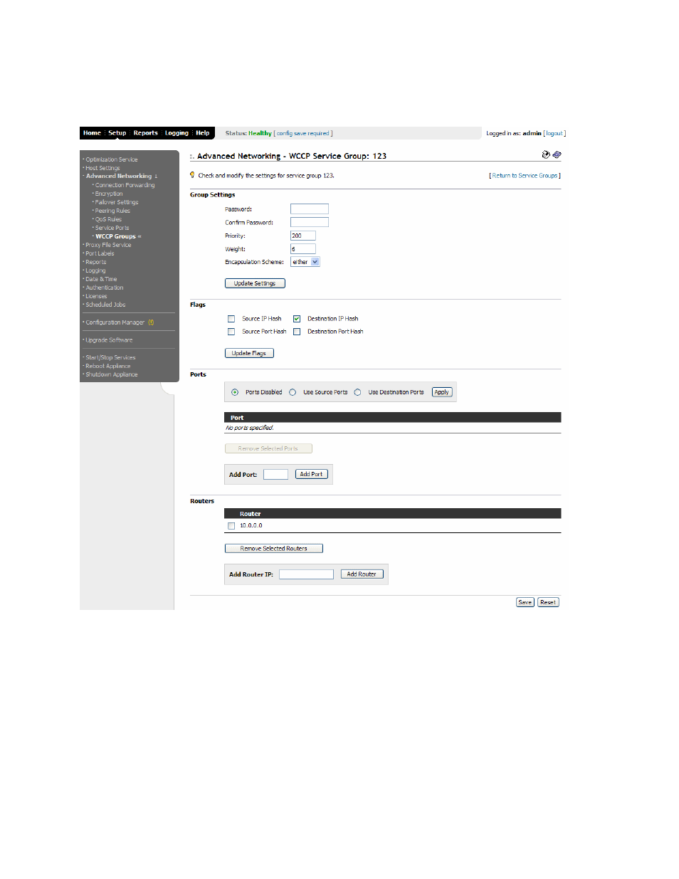 To edit a wccp service group settings” on, To edit a wccp | HP StorageWorks Enterprise File Services WAN Accelerator User Manual | Page 78 / 194