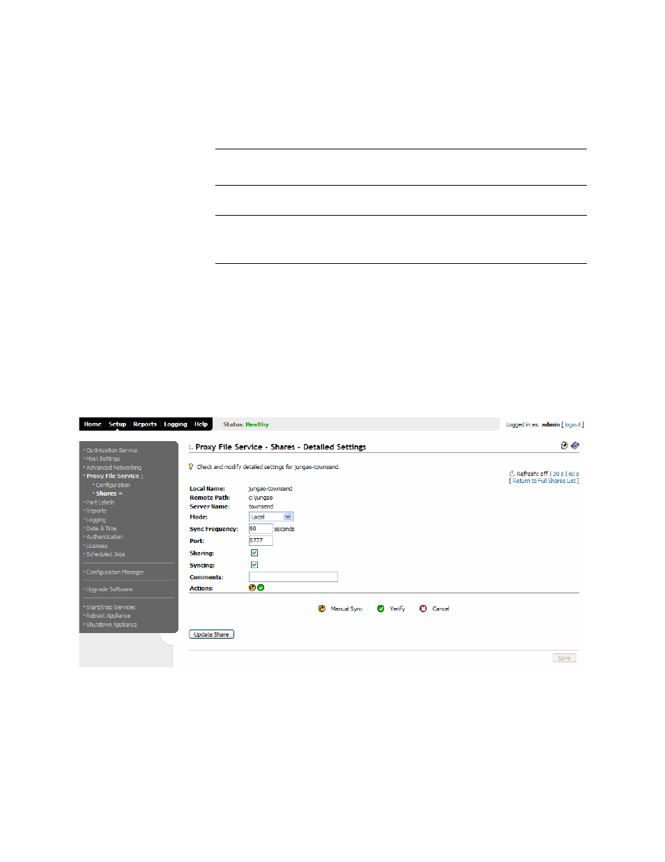 Modifying share information | HP StorageWorks Enterprise File Services WAN Accelerator User Manual | Page 92 / 194