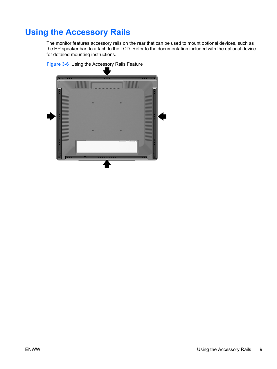 Using the accessory rails | HP L2445m 24-inch Diagonal LCD Monitor User Manual | Page 15 / 39