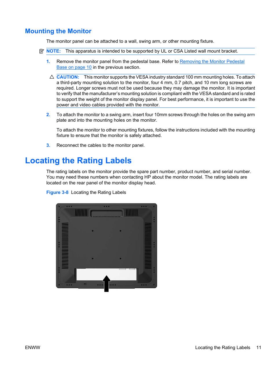 Mounting the monitor, Locating the rating labels | HP L2445m 24-inch Diagonal LCD Monitor User Manual | Page 17 / 39