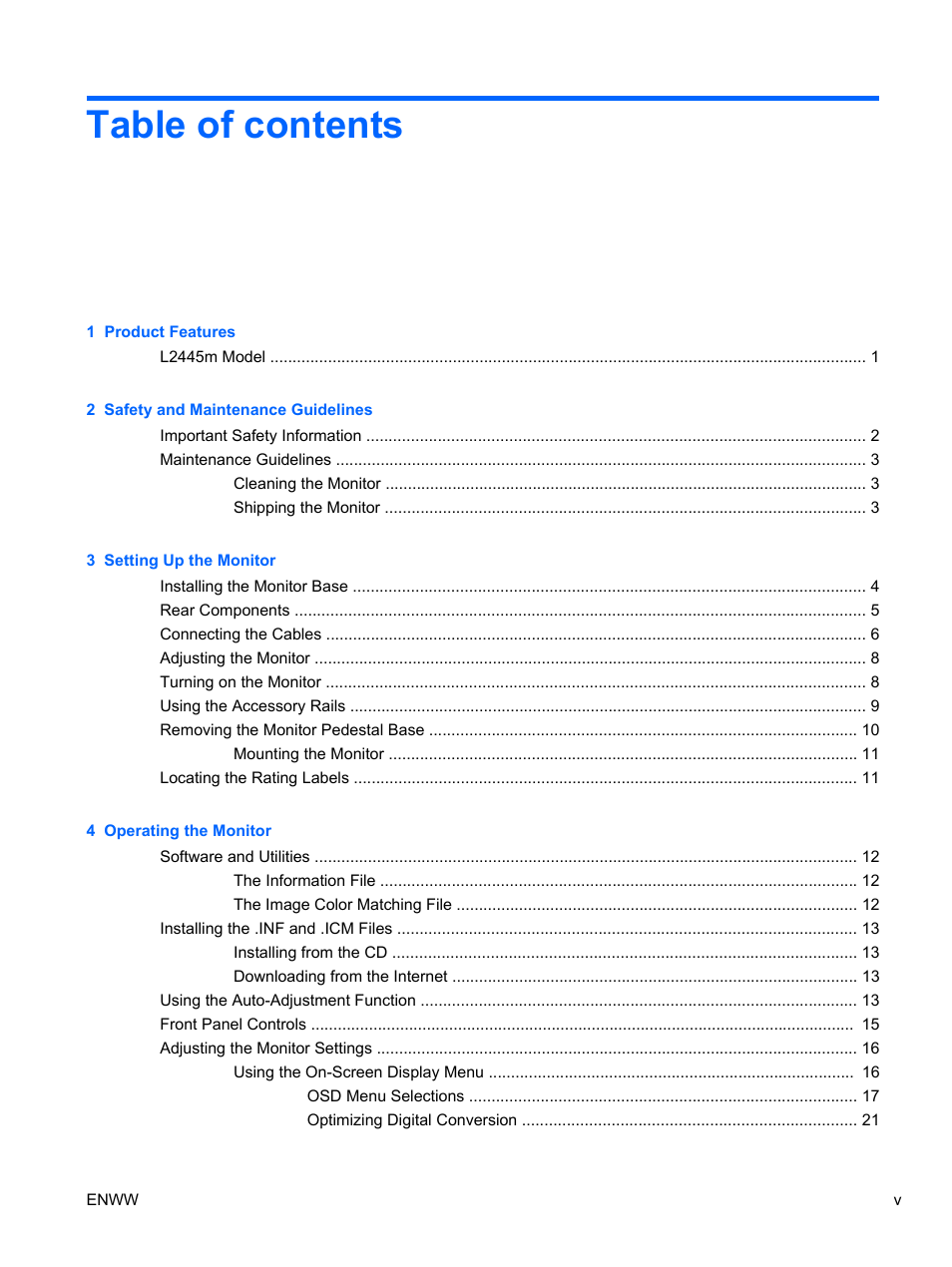 HP L2445m 24-inch Diagonal LCD Monitor User Manual | Page 5 / 39